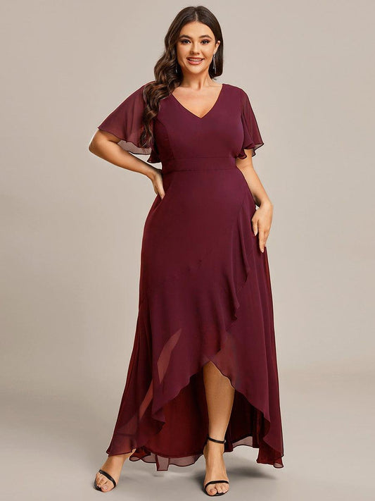 pretty OREE|Plus Size Elegant Lotus Sleeves Chiffon Bridesmaid Dress