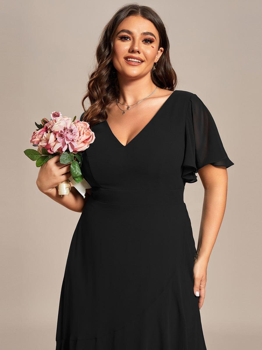 pretty OREE|Plus Size Elegant Lotus Sleeves Chiffon Bridesmaid Dress