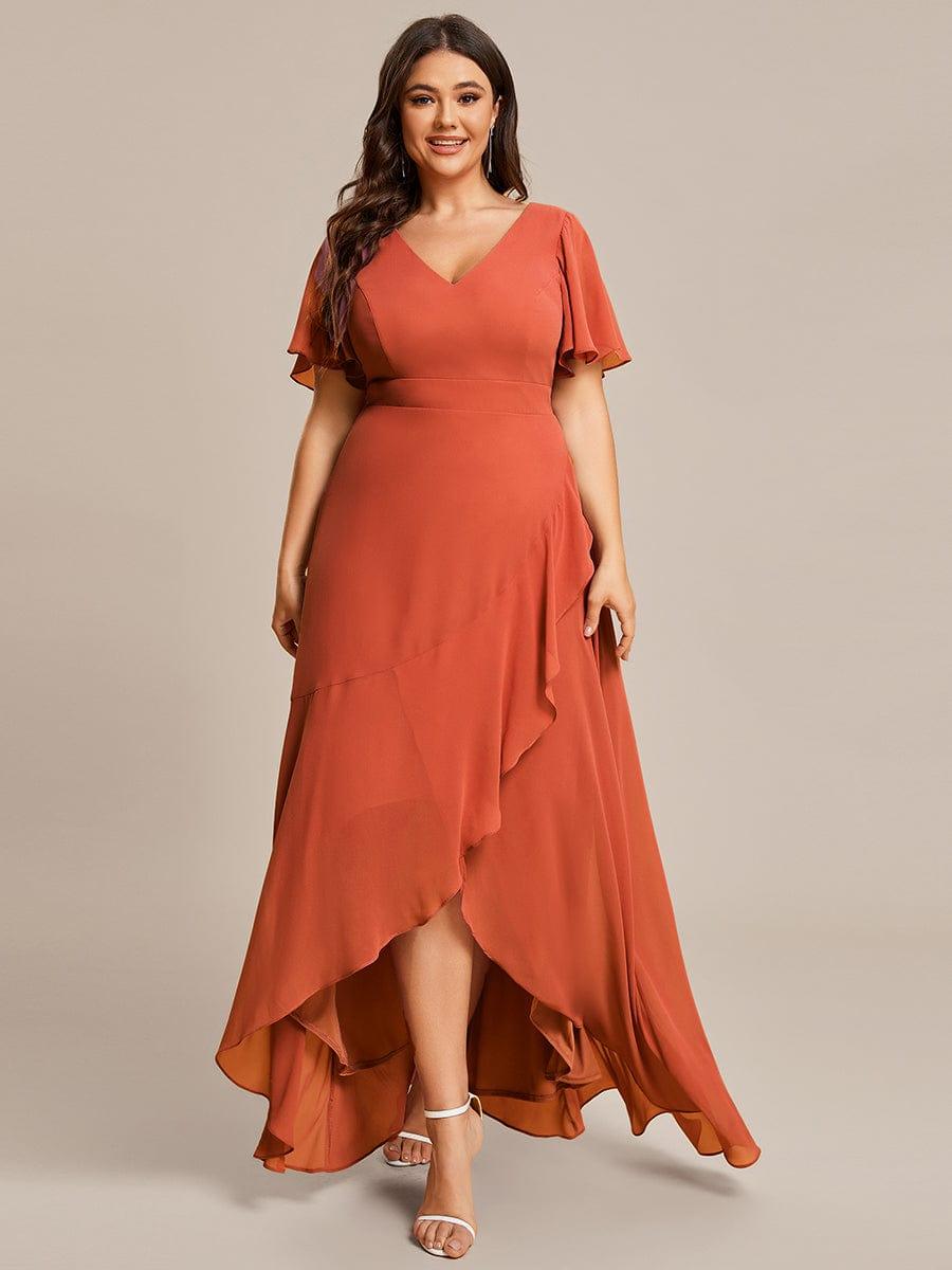 pretty OREE|Plus Size Elegant Lotus Sleeves Chiffon Bridesmaid Dress