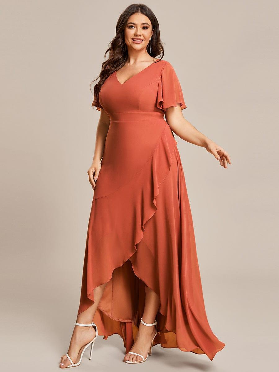 pretty OREE|Plus Size Elegant Lotus Sleeves Chiffon Bridesmaid Dress