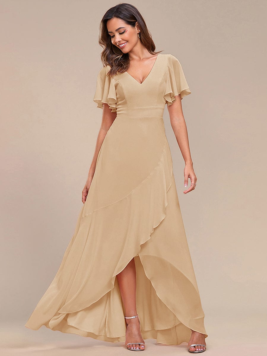 OREE|Ruffles Sleeve V-Neck Chiffon Bridesmaid Dress