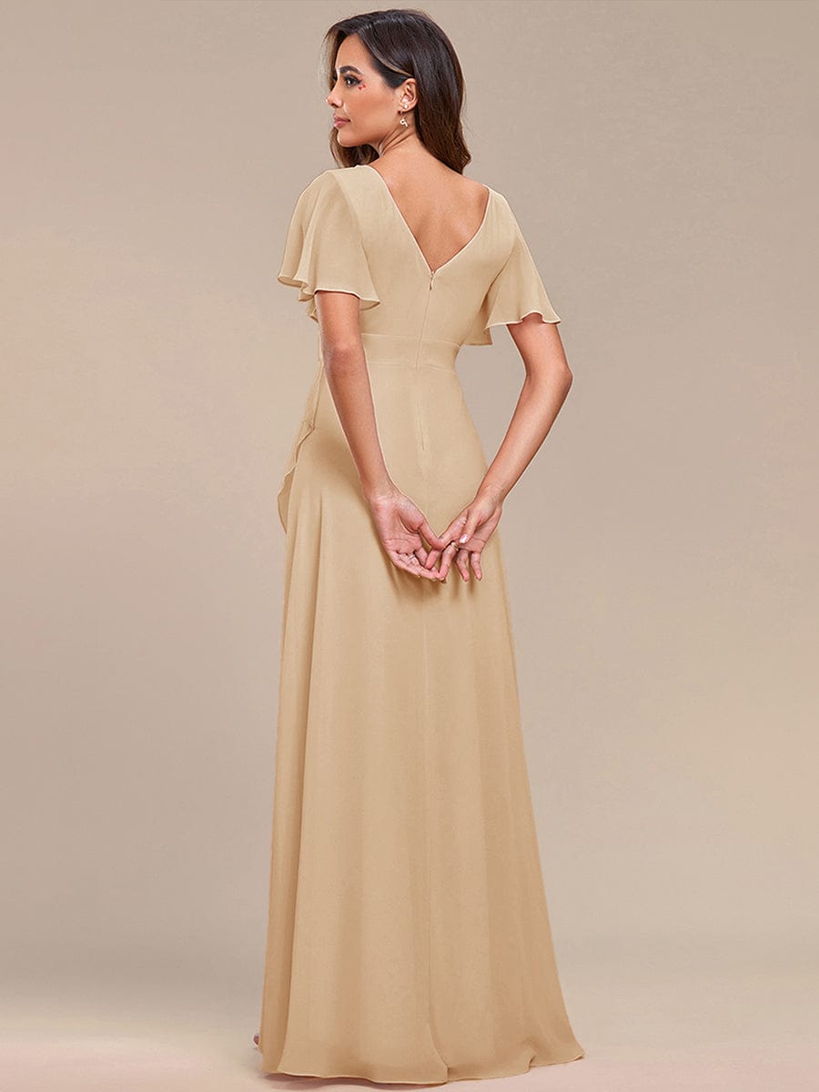 OREE|Ruffles Sleeve V-Neck Chiffon Bridesmaid Dress