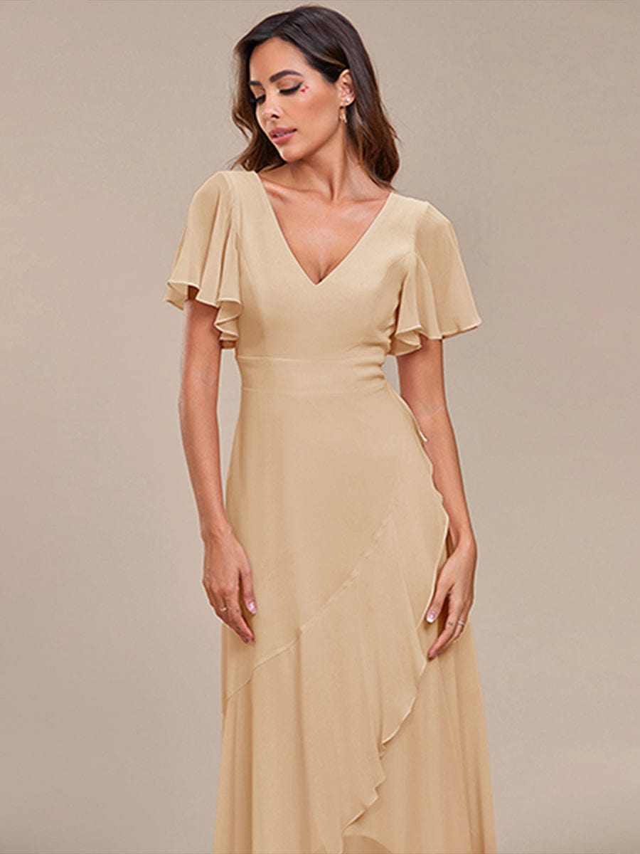 OREE|Ruffles Sleeve V-Neck Chiffon Bridesmaid Dress