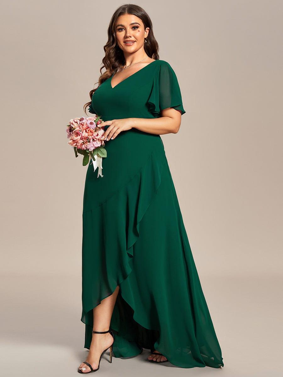 pretty OREE|Plus Size Elegant Lotus Sleeves Chiffon Bridesmaid Dress