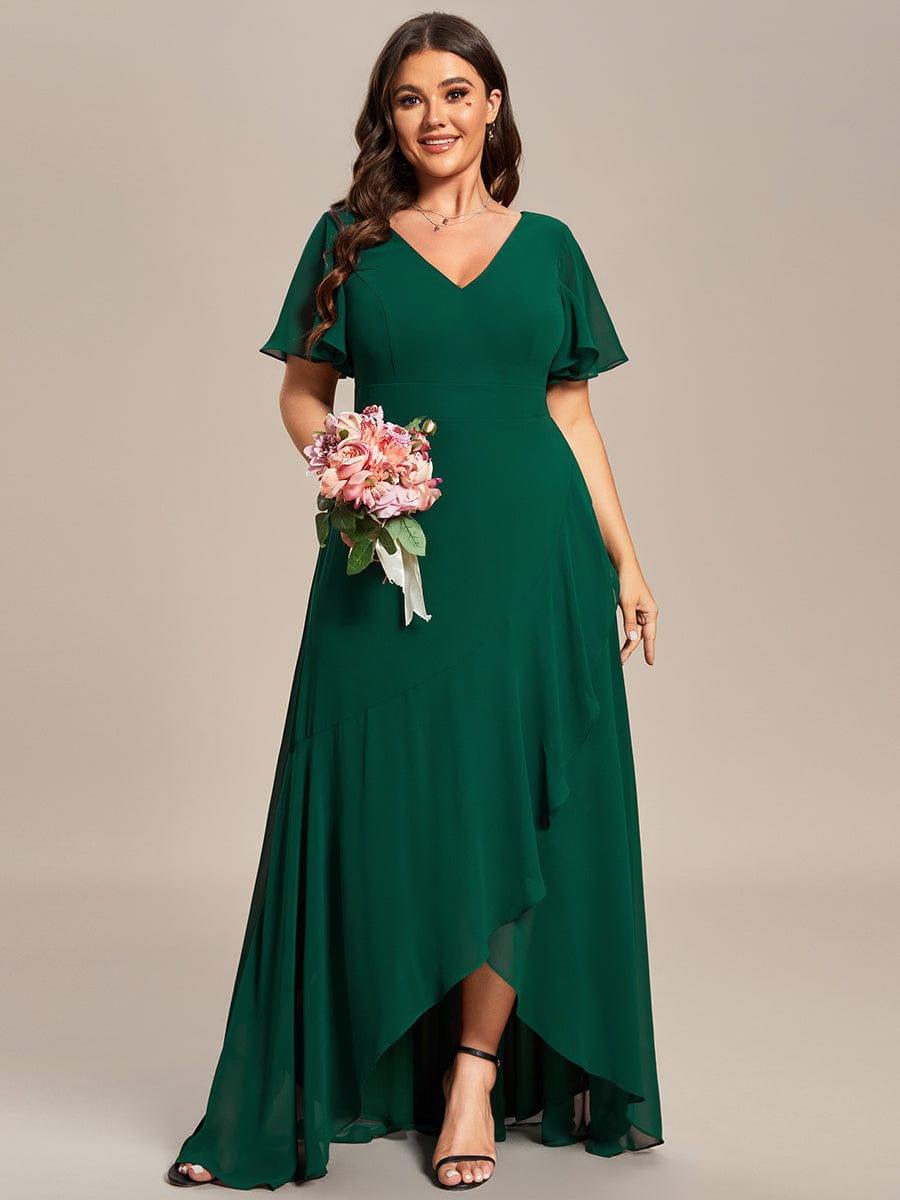 pretty OREE|Plus Size Elegant Lotus Sleeves Chiffon Bridesmaid Dress