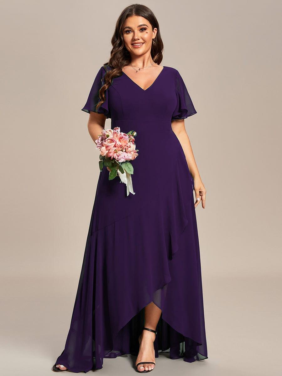 pretty OREE|Plus Size Elegant Lotus Sleeves Chiffon Bridesmaid Dress