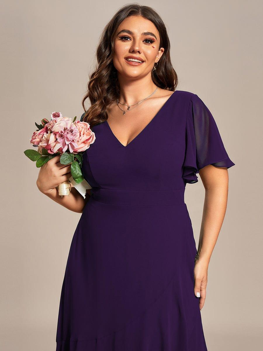 pretty OREE|Plus Size Elegant Lotus Sleeves Chiffon Bridesmaid Dress