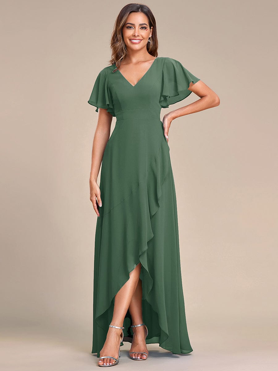OREE|Ruffles Sleeve V-Neck Chiffon Bridesmaid Dress