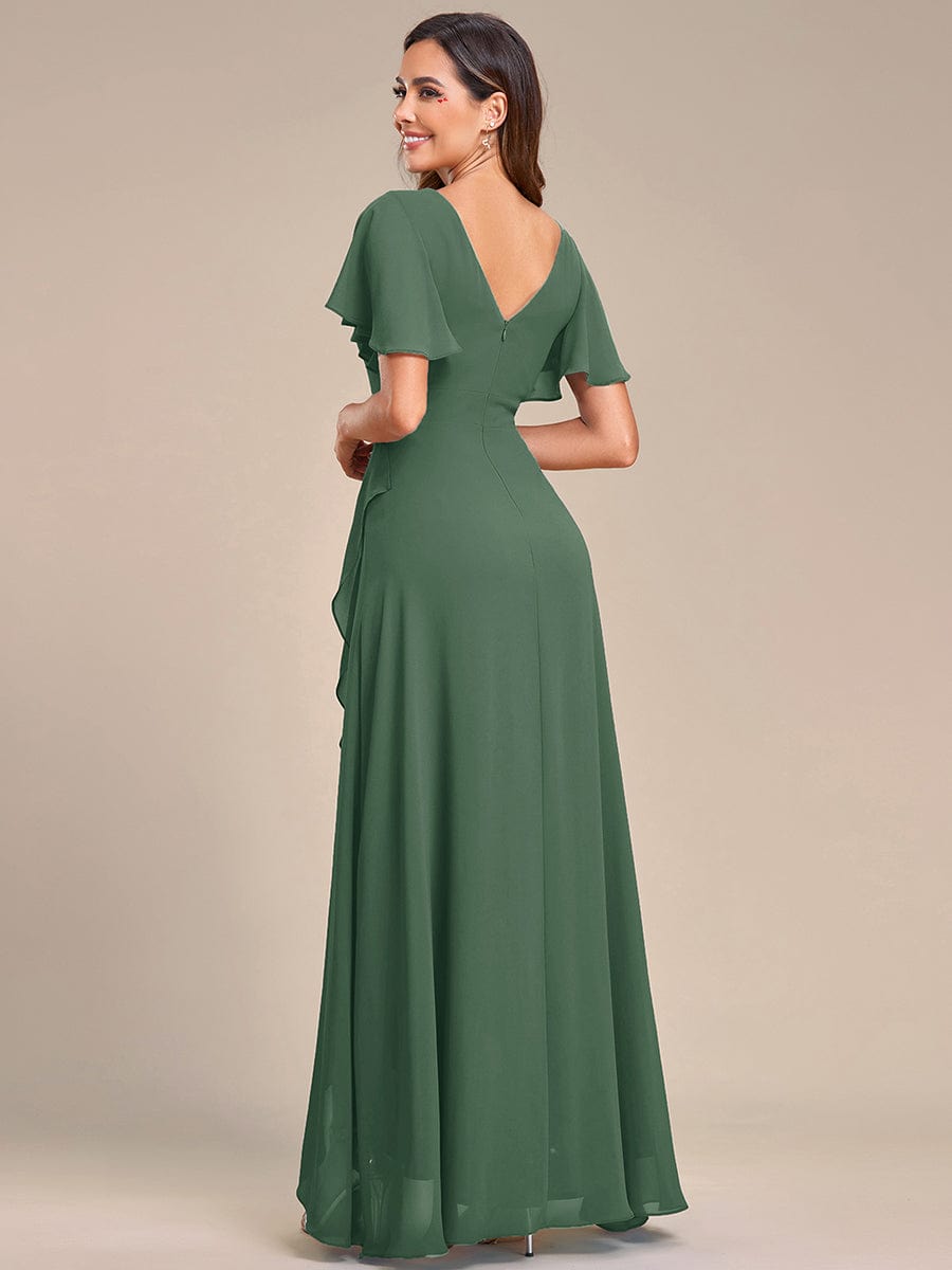 OREE|Ruffles Sleeve V-Neck Chiffon Bridesmaid Dress