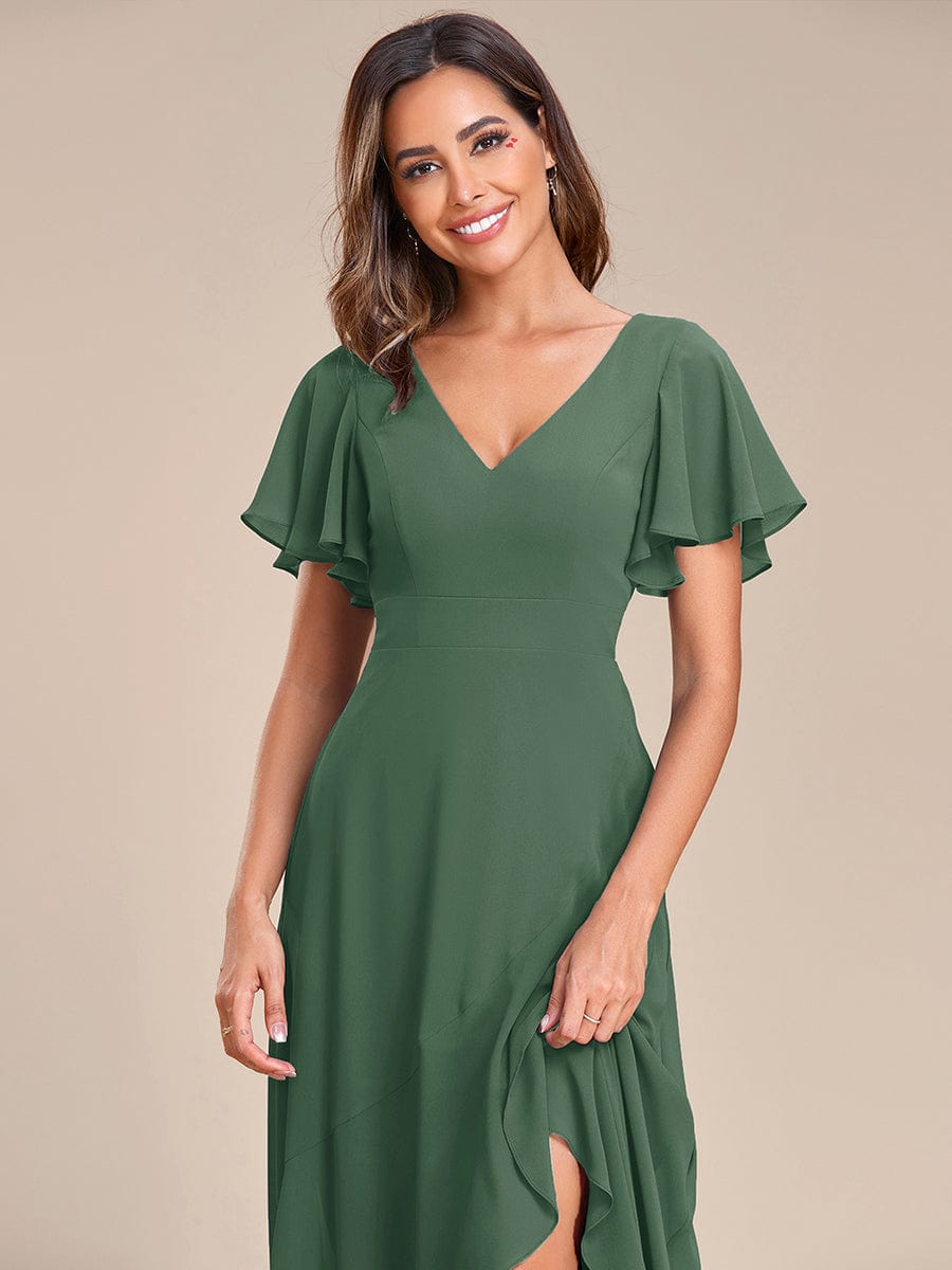 OREE|Ruffles Sleeve V-Neck Chiffon Bridesmaid Dress