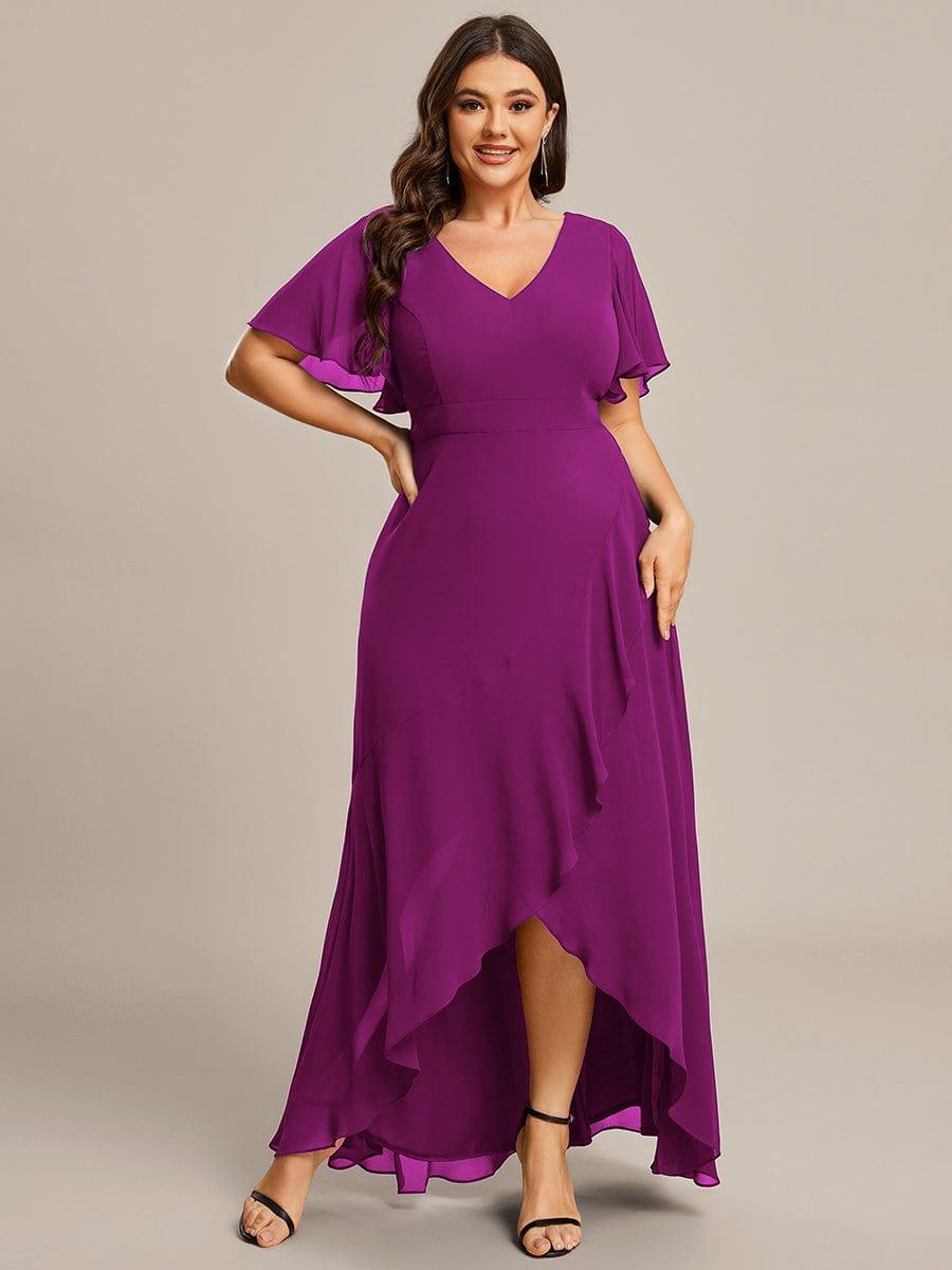 pretty OREE|Plus Size Elegant Lotus Sleeves Chiffon Bridesmaid Dress