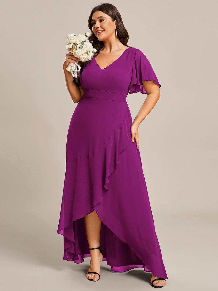 pretty OREE|Plus Size Elegant Lotus Sleeves Chiffon Bridesmaid Dress