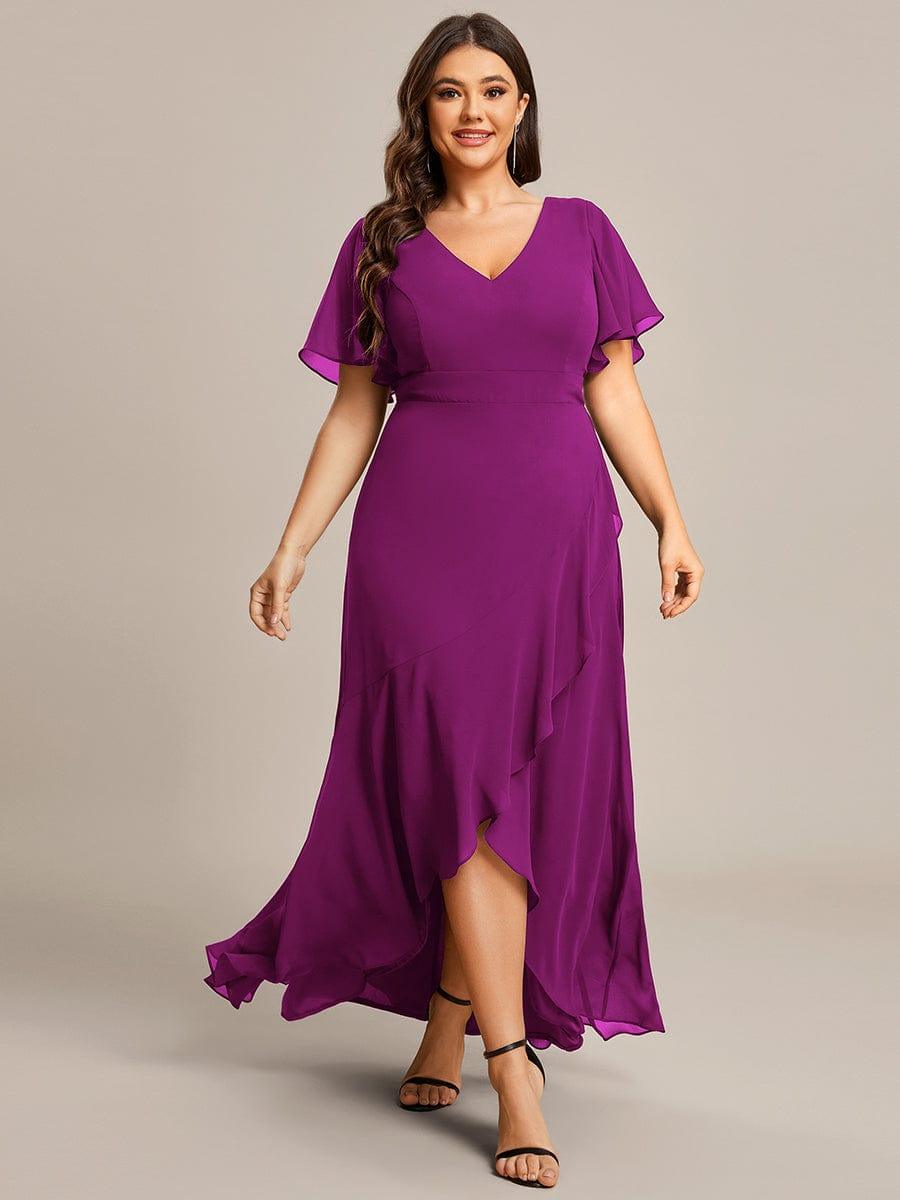 pretty OREE|Plus Size Elegant Lotus Sleeves Chiffon Bridesmaid Dress