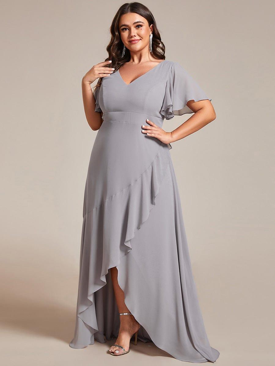 pretty OREE|Plus Size Elegant Lotus Sleeves Chiffon Bridesmaid Dress