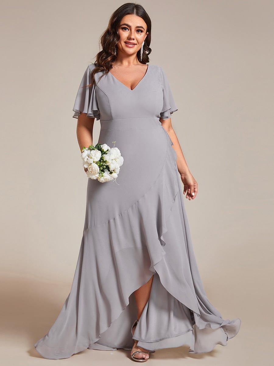 pretty OREE|Plus Size Elegant Lotus Sleeves Chiffon Bridesmaid Dress