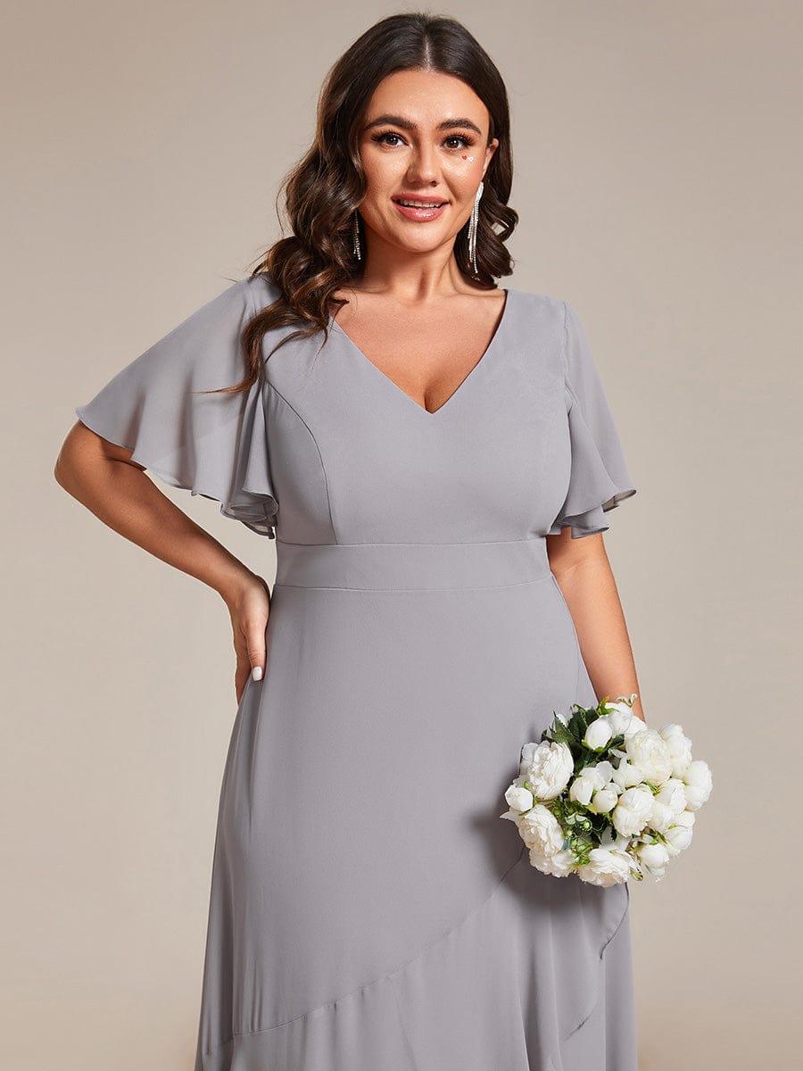 pretty OREE|Plus Size Elegant Lotus Sleeves Chiffon Bridesmaid Dress