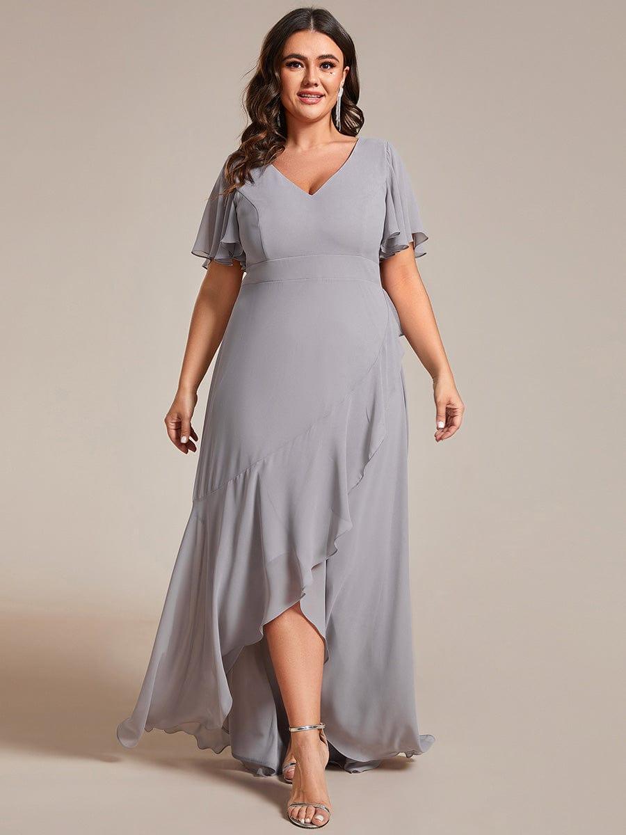 pretty OREE|Plus Size Elegant Lotus Sleeves Chiffon Bridesmaid Dress