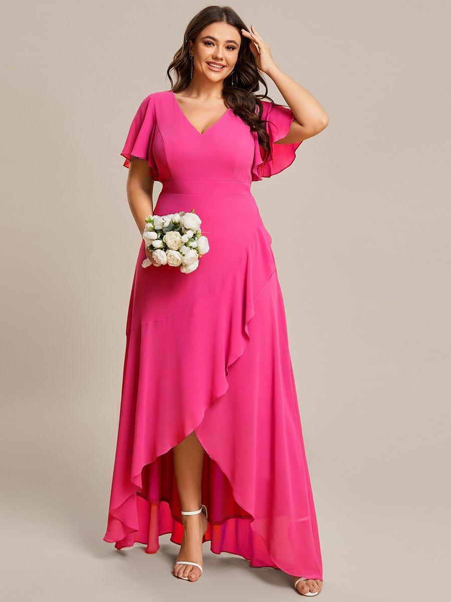 pretty OREE|Plus Size Elegant Lotus Sleeves Chiffon Bridesmaid Dress