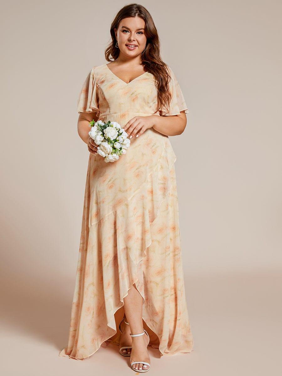 pretty OREE|Plus Size Elegant Lotus Sleeves Chiffon Bridesmaid Dress