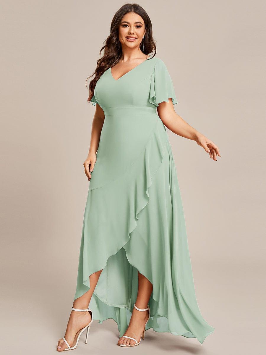 pretty OREE|Plus Size Elegant Lotus Sleeves Chiffon Bridesmaid Dress