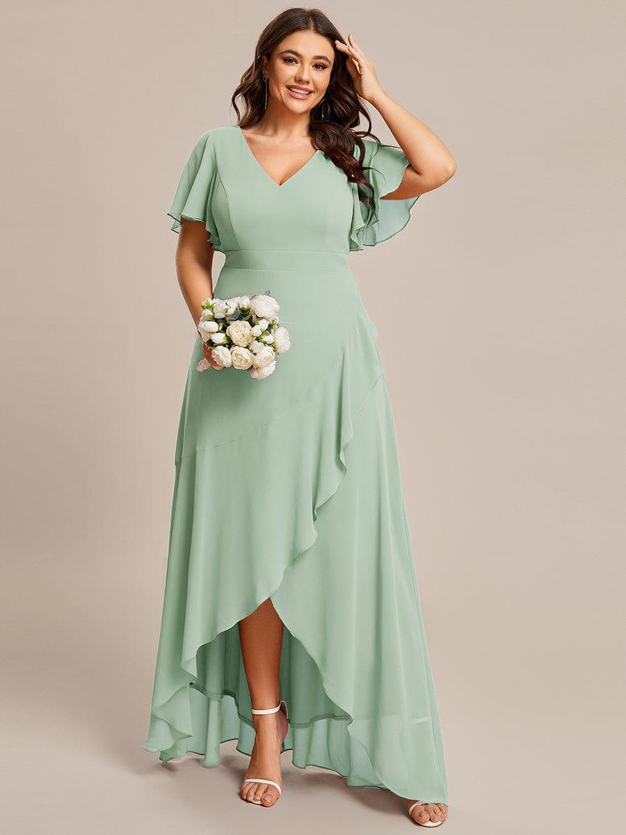 pretty OREE|Plus Size Elegant Lotus Sleeves Chiffon Bridesmaid Dress