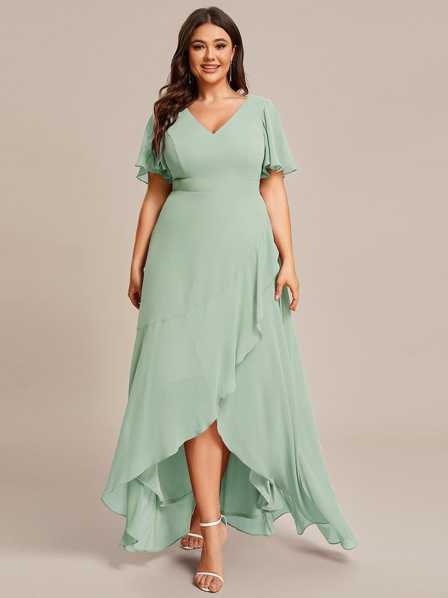 pretty OREE|Plus Size Elegant Lotus Sleeves Chiffon Bridesmaid Dress