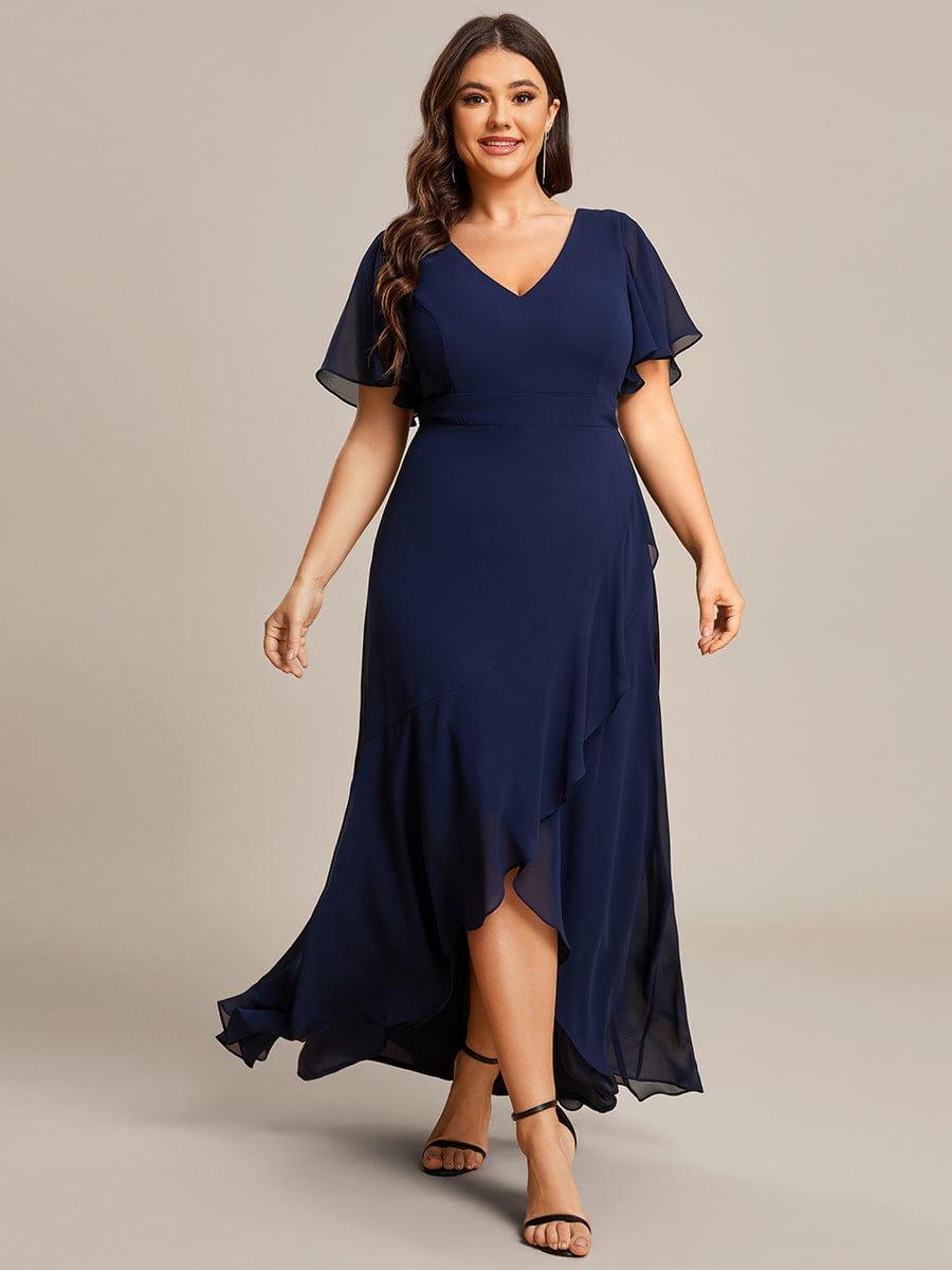 pretty OREE|Plus Size Elegant Lotus Sleeves Chiffon Bridesmaid Dress