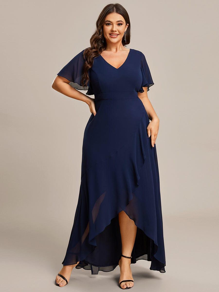 pretty OREE|Plus Size Elegant Lotus Sleeves Chiffon Bridesmaid Dress