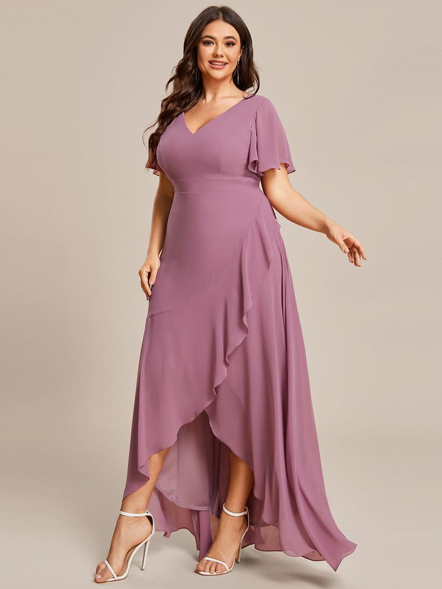 pretty OREE|Plus Size Elegant Lotus Sleeves Chiffon Bridesmaid Dress