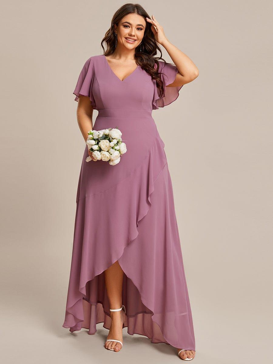 pretty OREE|Plus Size Elegant Lotus Sleeves Chiffon Bridesmaid Dress