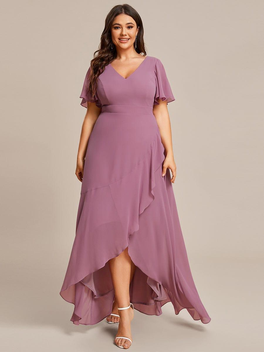 pretty OREE|Plus Size Elegant Lotus Sleeves Chiffon Bridesmaid Dress