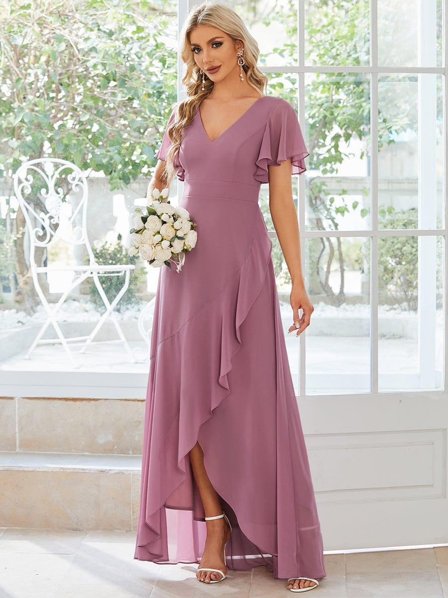 OREE|Charming Chiffon Bridesmaid Dress with Lotus Leaf Hemline