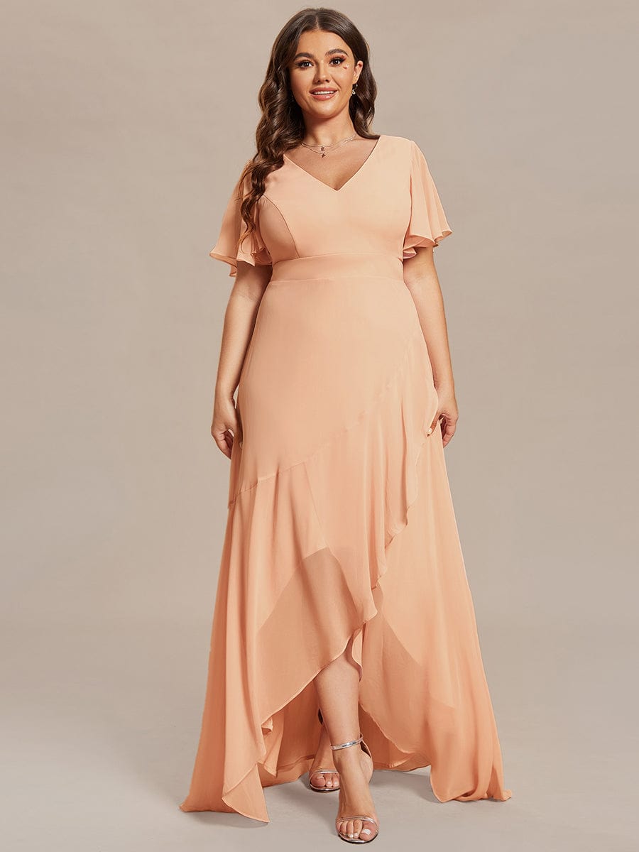 pretty OREE|Plus Size Elegant Lotus Sleeves Chiffon Bridesmaid Dress