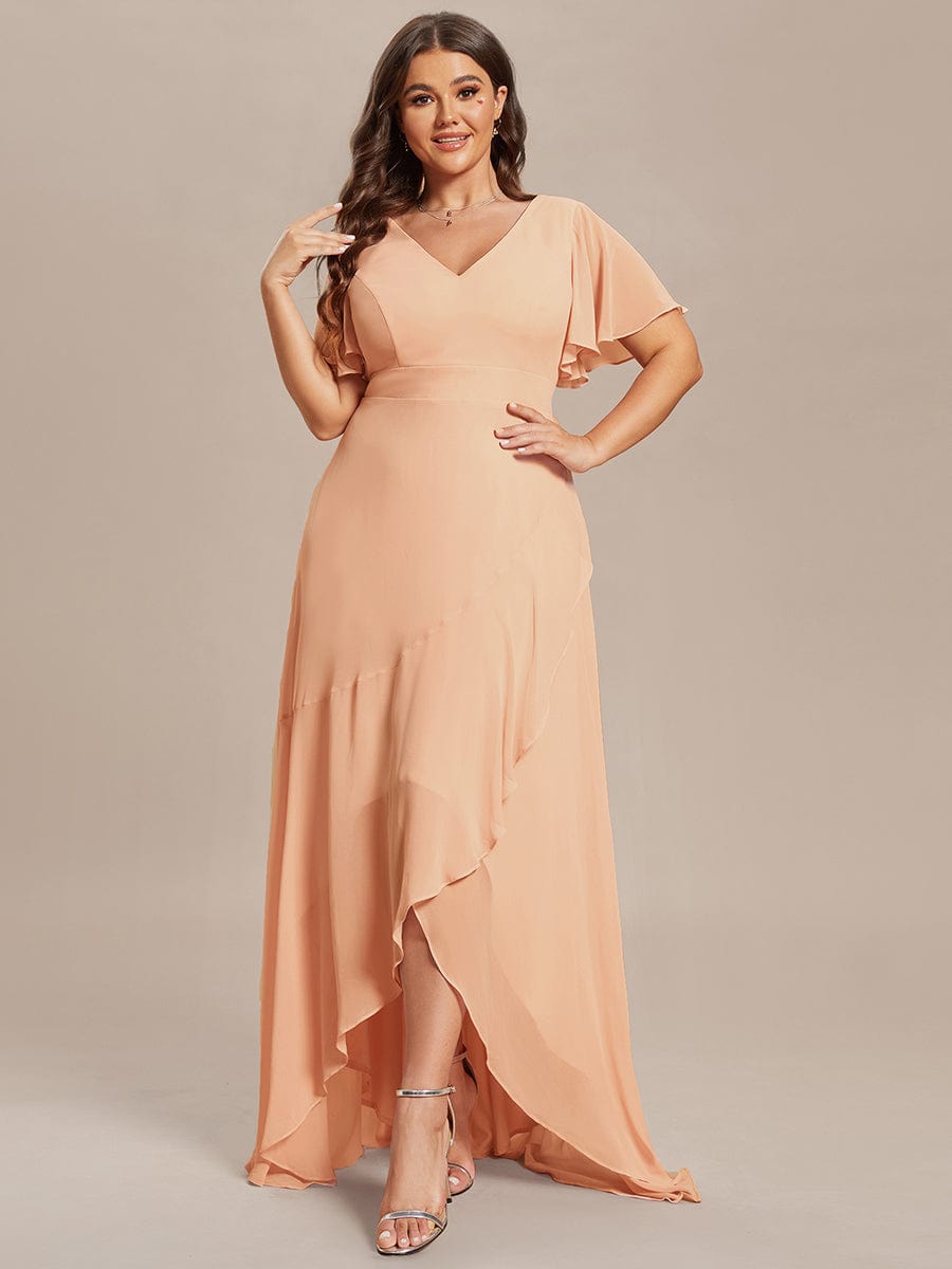 pretty OREE|Plus Size Elegant Lotus Sleeves Chiffon Bridesmaid Dress