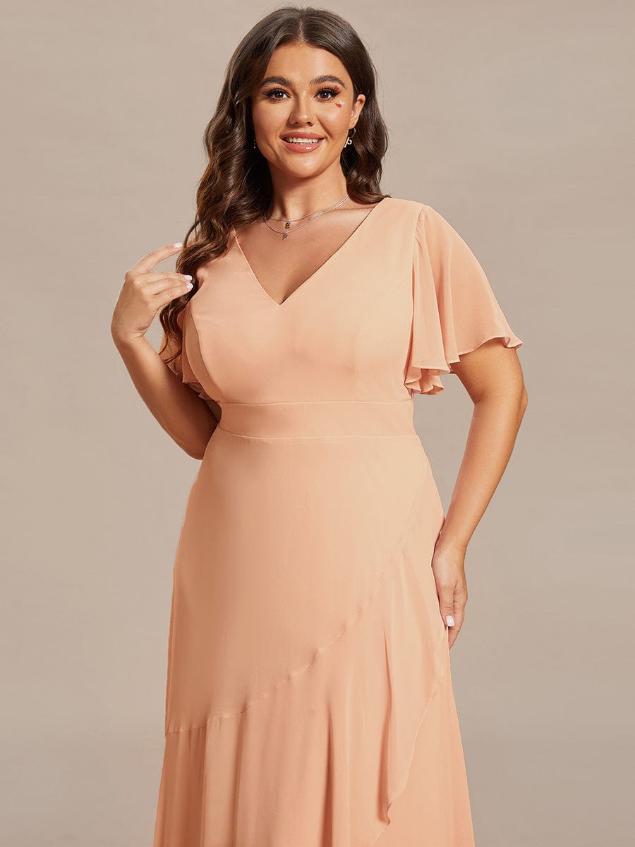 pretty OREE|Plus Size Elegant Lotus Sleeves Chiffon Bridesmaid Dress