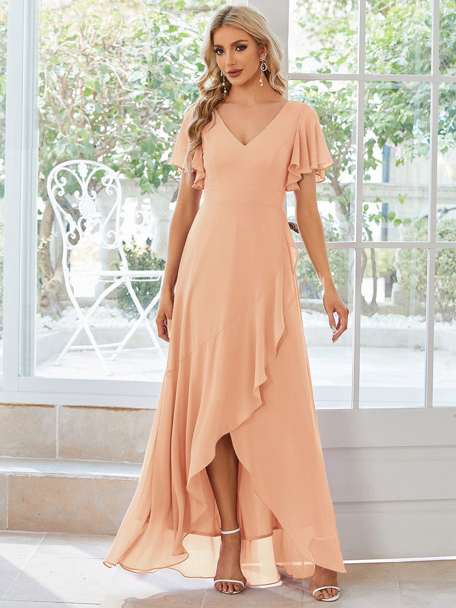 OREE|Ruffles Sleeve V-Neck Chiffon Bridesmaid Dress