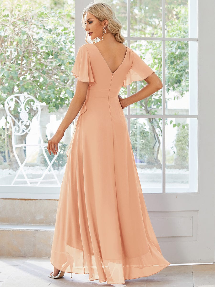 OREE|Ruffles Sleeve V-Neck Chiffon Bridesmaid Dress