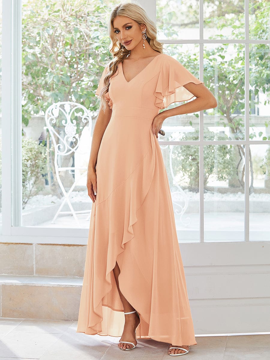 OREE|Ruffles Sleeve V-Neck Chiffon Bridesmaid Dress