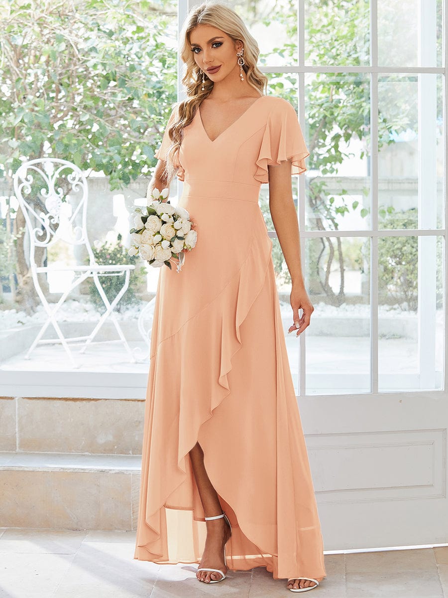 OREE|Ruffles Sleeve V-Neck Chiffon Bridesmaid Dress