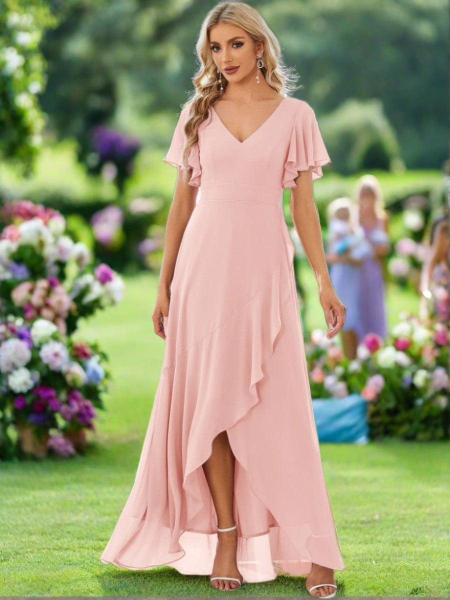 OREE|Charming Chiffon Bridesmaid Dress with Lotus Leaf Hemline