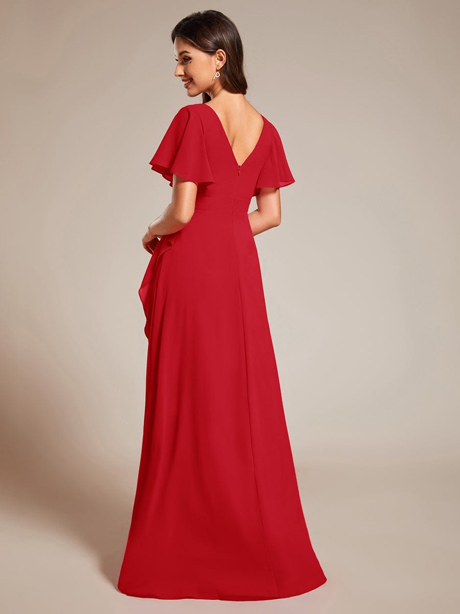 OREE|Ruffles Sleeve V-Neck Chiffon Bridesmaid Dress
