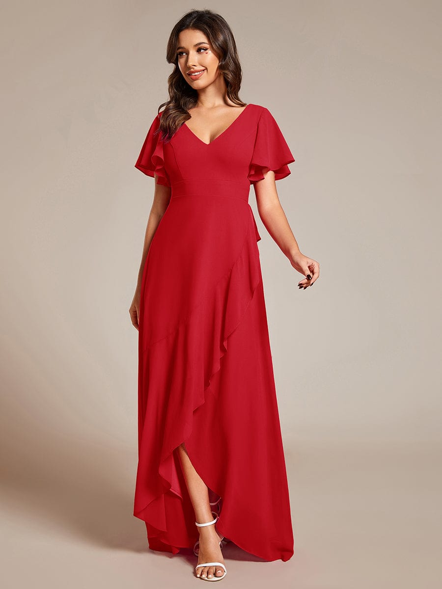 OREE|Ruffles Sleeve V-Neck Chiffon Bridesmaid Dress