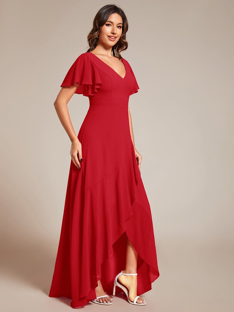 OREE|Ruffles Sleeve V-Neck Chiffon Bridesmaid Dress