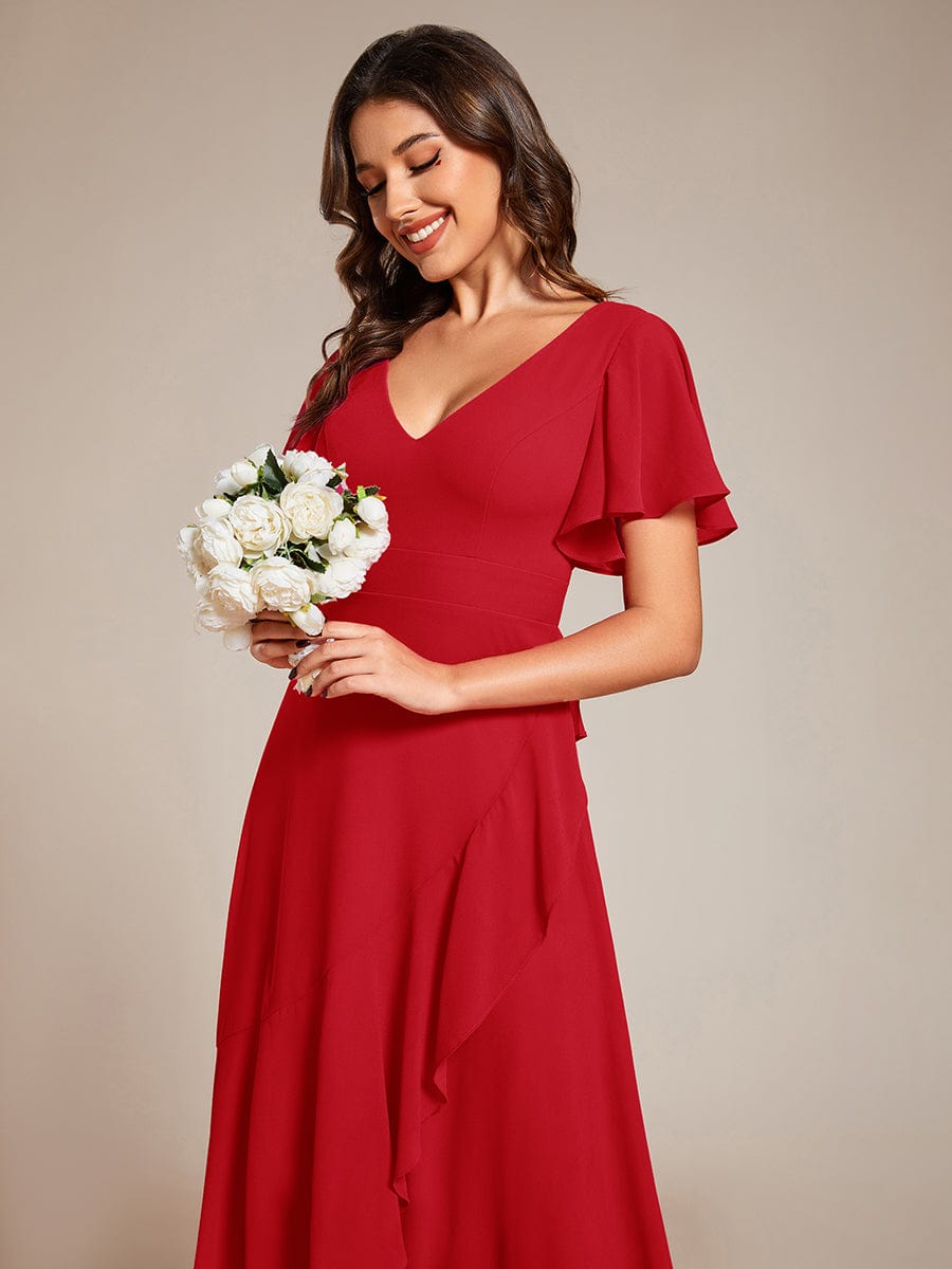 OREE|Ruffles Sleeve V-Neck Chiffon Bridesmaid Dress