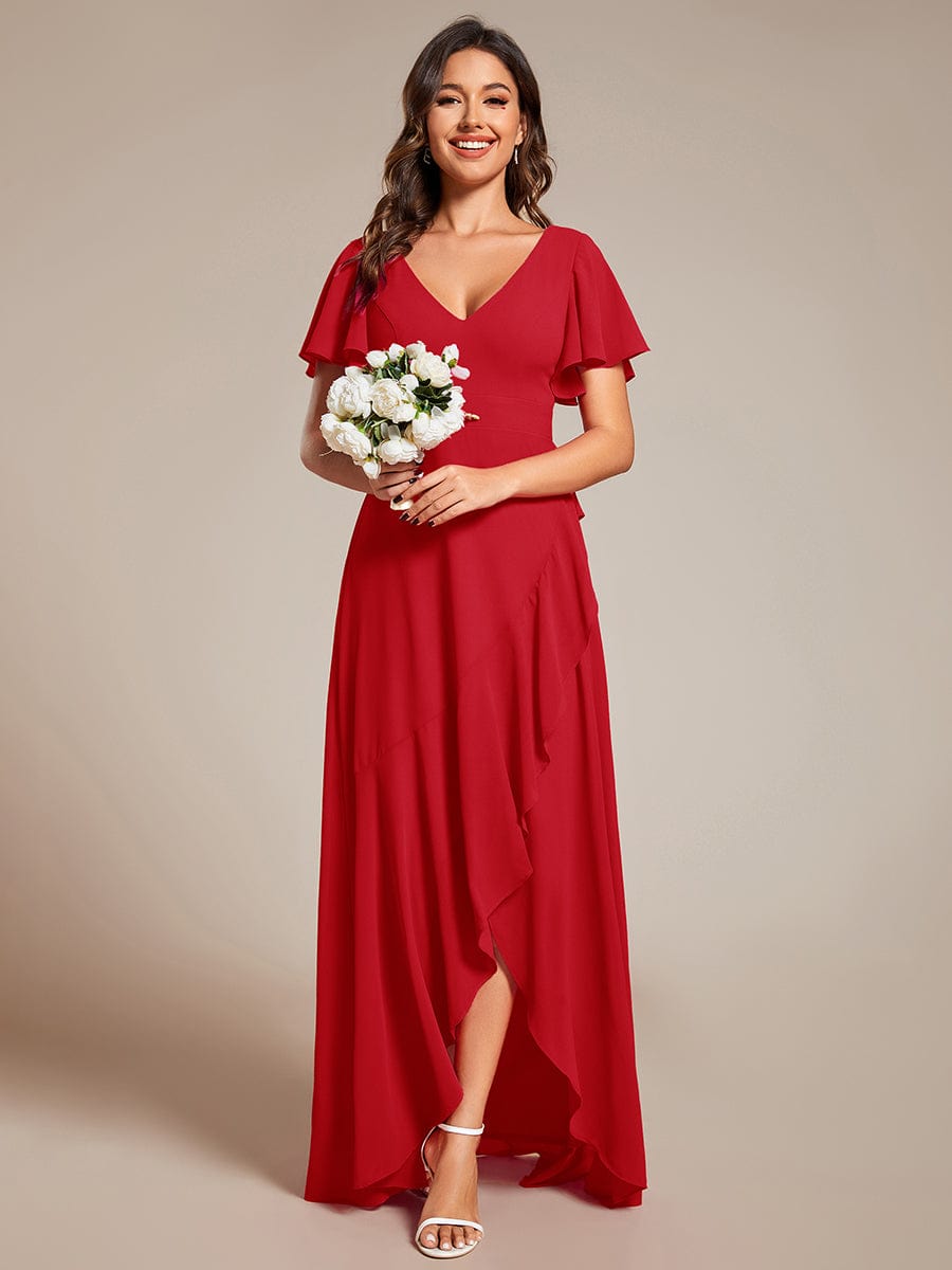 OREE|Ruffles Sleeve V-Neck Chiffon Bridesmaid Dress