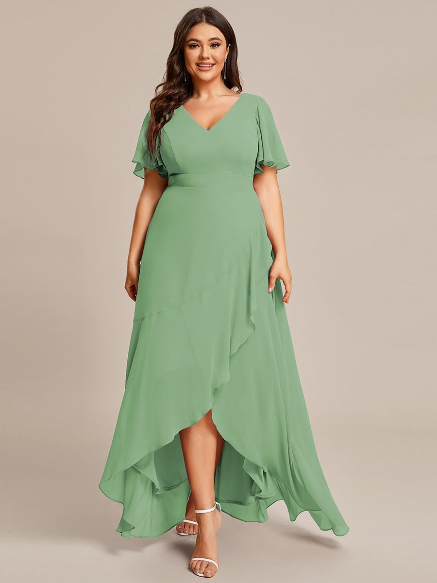 OREE|Ruffles Sleeve V-Neck Chiffon Bridesmaid Dress
