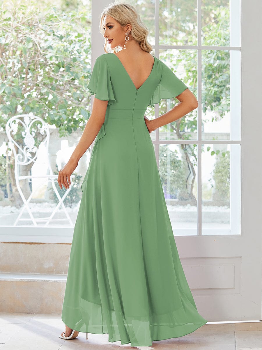 OREE|Ruffles Sleeve V-Neck Chiffon Bridesmaid Dress