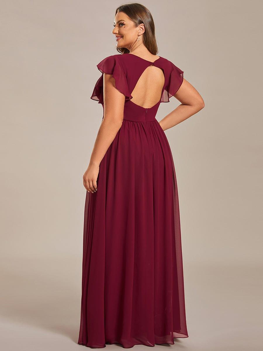 LILYANA|Back Cutout A-Line Pleated Ruffles Sleeve Chiffon Bridesmaid Dress