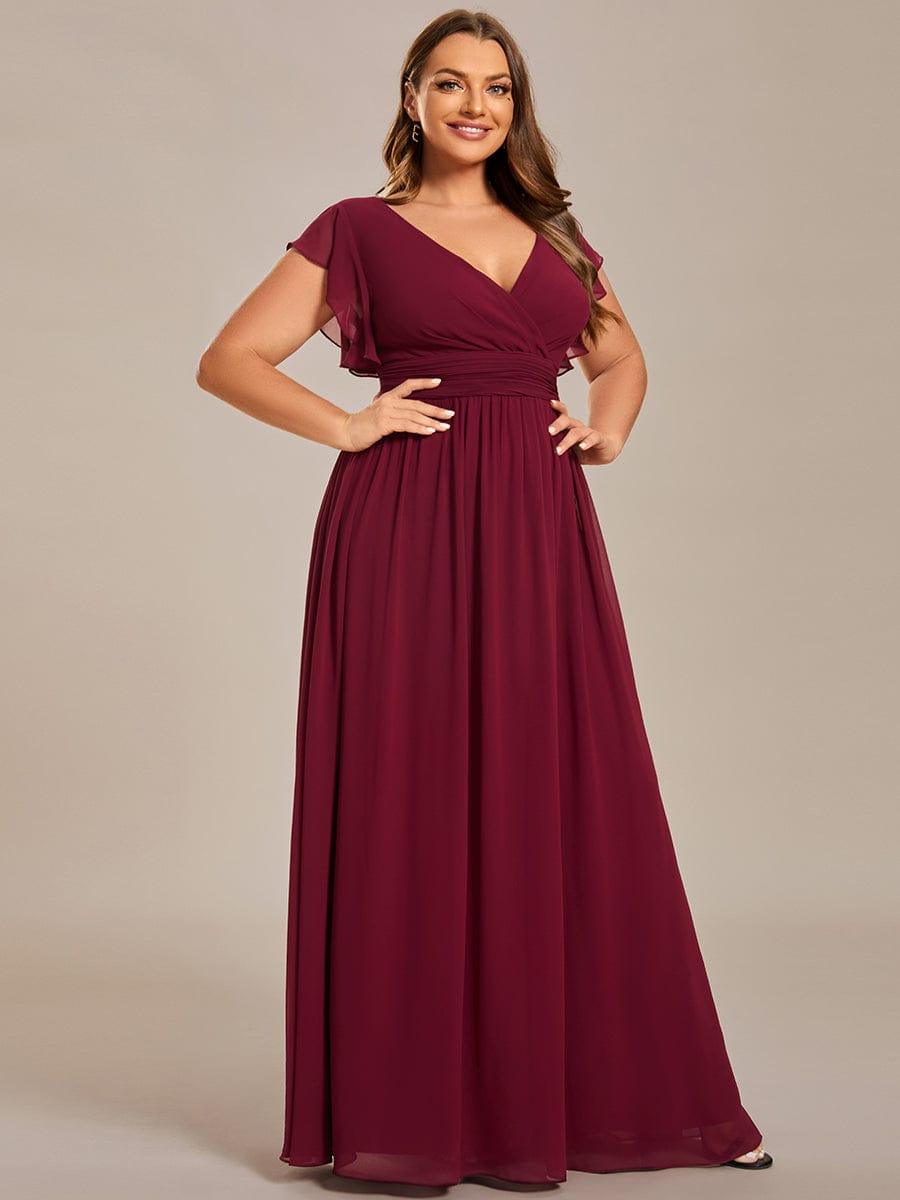 LILYANA|Back Cutout A-Line Pleated Ruffles Sleeve Chiffon Bridesmaid Dress