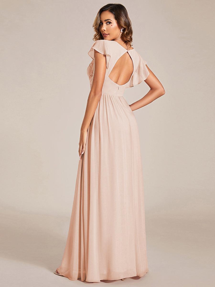 LILYANA|Ruffles Sleeve Back Cutout A-Line Maxi Chiffon Bridesmaid Dress